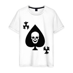 Мужская футболка хлопок с принтом Skull card в Петрозаводске, 100% хлопок | прямой крой, круглый вырез горловины, длина до линии бедер, слегка спущенное плечо. | карты | кости | пики | пиковый туз | череп | черепа