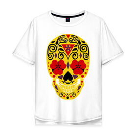 Мужская футболка хлопок Oversize с принтом Flower Skull в Петрозаводске, 100% хлопок | свободный крой, круглый ворот, “спинка” длиннее передней части | skull | цветочный орнамент | цветы | череп | черепа