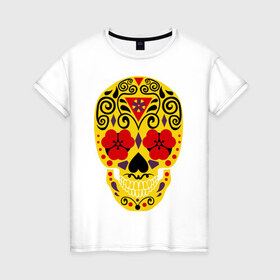 Женская футболка хлопок с принтом Flower Skull в Петрозаводске, 100% хлопок | прямой крой, круглый вырез горловины, длина до линии бедер, слегка спущенное плечо | skull | цветочный орнамент | цветы | череп | черепа