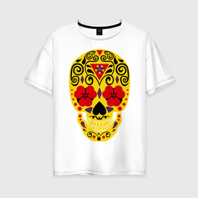 Женская футболка хлопок Oversize с принтом Flower Skull в Петрозаводске, 100% хлопок | свободный крой, круглый ворот, спущенный рукав, длина до линии бедер
 | skull | цветочный орнамент | цветы | череп | черепа