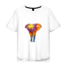 Мужская футболка хлопок Oversize с принтом Слон watercolor в Петрозаводске, 100% хлопок | свободный крой, круглый ворот, “спинка” длиннее передней части | слон