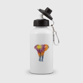 Бутылка спортивная с принтом Слон watercolor в Петрозаводске, металл | емкость — 500 мл, в комплекте две пластиковые крышки и карабин для крепления | слон