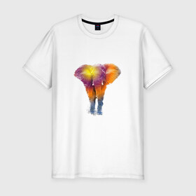Мужская футболка премиум с принтом Слон watercolor в Петрозаводске, 92% хлопок, 8% лайкра | приталенный силуэт, круглый вырез ворота, длина до линии бедра, короткий рукав | слон