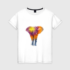 Женская футболка хлопок с принтом Слон watercolor в Петрозаводске, 100% хлопок | прямой крой, круглый вырез горловины, длина до линии бедер, слегка спущенное плечо | слон