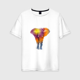 Женская футболка хлопок Oversize с принтом Слон watercolor в Петрозаводске, 100% хлопок | свободный крой, круглый ворот, спущенный рукав, длина до линии бедер
 | слон