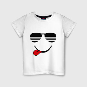 Детская футболка хлопок с принтом Мы на позитиве (язык слева) в Петрозаводске, 100% хлопок | круглый вырез горловины, полуприлегающий силуэт, длина до линии бедер | smile | очки | парные | позитив | смайл