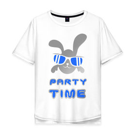Мужская футболка хлопок Oversize с принтом It\s party time в Петрозаводске, 100% хлопок | свободный крой, круглый ворот, “спинка” длиннее передней части | Тематика изображения на принте: вечеринка | зайчик | заяц | клубные | очки | тусовка