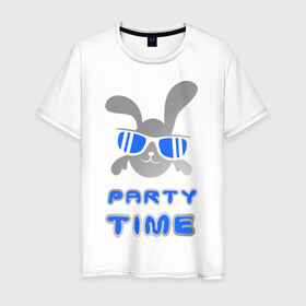Мужская футболка хлопок с принтом It\`s party time в Петрозаводске, 100% хлопок | прямой крой, круглый вырез горловины, длина до линии бедер, слегка спущенное плечо. | Тематика изображения на принте: вечеринка | зайчик | заяц | клубные | очки | тусовка