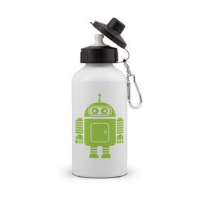 Бутылка спортивная с принтом Android-bender. в Петрозаводске, металл | емкость — 500 мл, в комплекте две пластиковые крышки и карабин для крепления | Тематика изображения на принте: админам | андроид | бендер | мультик | мультфильм | ос | робот | футурама