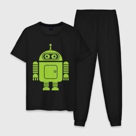 Мужская пижама хлопок с принтом Android-bender. в Петрозаводске, 100% хлопок | брюки и футболка прямого кроя, без карманов, на брюках мягкая резинка на поясе и по низу штанин
 | админам | андроид | бендер | мультик | мультфильм | ос | робот | футурама