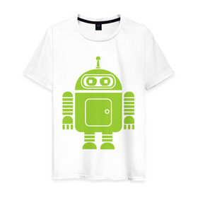 Мужская футболка хлопок с принтом Android-bender. в Петрозаводске, 100% хлопок | прямой крой, круглый вырез горловины, длина до линии бедер, слегка спущенное плечо. | админам | андроид | бендер | мультик | мультфильм | ос | робот | футурама