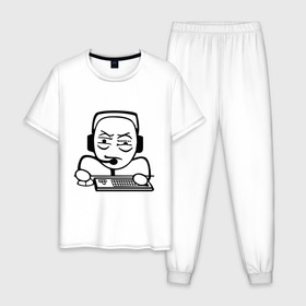 Мужская пижама хлопок с принтом Геймер в Петрозаводске, 100% хлопок | брюки и футболка прямого кроя, без карманов, на брюках мягкая резинка на поясе и по низу штанин
 | игрок | клавиатура | компьютерные игры | мем | человечек