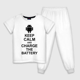 Детская пижама хлопок с принтом Keep calm and charge the battery (android) в Петрозаводске, 100% хлопок |  брюки и футболка прямого кроя, без карманов, на брюках мягкая резинка на поясе и по низу штанин
 | 