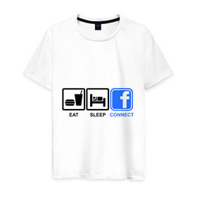 Мужская футболка хлопок с принтом Eat sleep facebook в Петрозаводске, 100% хлопок | прямой крой, круглый вырез горловины, длина до линии бедер, слегка спущенное плечо. | eat | eat sleep facebook | facebook | sleep | еда | сон | фейсбук | фэйсбук