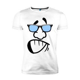 Мужская футболка премиум с принтом Пижон в Петрозаводске, 92% хлопок, 8% лайкра | приталенный силуэт, круглый вырез ворота, длина до линии бедра, короткий рукав | smail | пижон | позитывный | смайл | смайл в очках