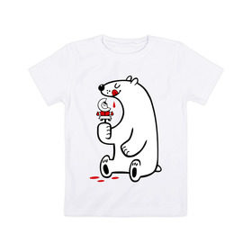 Детская футболка хлопок с принтом Белый медведь ест эскимоса в Петрозаводске, 100% хлопок | круглый вырез горловины, полуприлегающий силуэт, длина до линии бедер | белый медведь | белый медведь ест эскимоса | медведь | эскимос мороженное