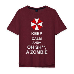 Мужская футболка хлопок Oversize с принтом Keep calm and oh sh**, a zombie в Петрозаводске, 100% хлопок | свободный крой, круглый ворот, “спинка” длиннее передней части | Тематика изображения на принте: a zombie | keep calm and oh sh | umbrella | zombie | амбрелла
