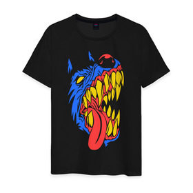Мужская футболка хлопок с принтом Злая собака в Петрозаводске, 100% хлопок | прямой крой, круглый вырез горловины, длина до линии бедер, слегка спущенное плечо. | голова собаки | животные | клыки | собака