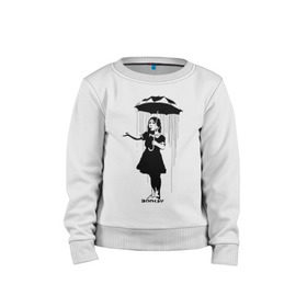 Детский свитшот хлопок с принтом Girl in rain (Banksy) в Петрозаводске, 100% хлопок | круглый вырез горловины, эластичные манжеты, пояс и воротник | Тематика изображения на принте: бэнкси | граффити | девочка | дождь | зонт