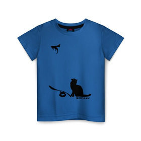 Детская футболка хлопок с принтом Cat and supermouse (Banksy) в Петрозаводске, 100% хлопок | круглый вырез горловины, полуприлегающий силуэт, длина до линии бедер | бэнкси | граффити | киса | кот | котенок | котэ | кошка | мышка | супермышка