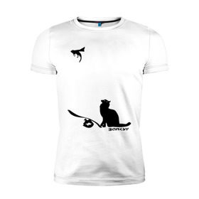 Мужская футболка премиум с принтом Cat and supermouse (Banksy) в Петрозаводске, 92% хлопок, 8% лайкра | приталенный силуэт, круглый вырез ворота, длина до линии бедра, короткий рукав | бэнкси | граффити | киса | кот | котенок | котэ | кошка | мышка | супермышка