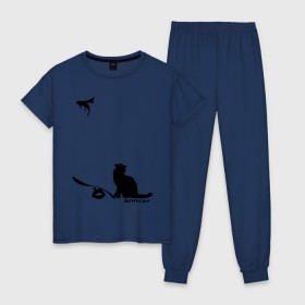 Женская пижама хлопок с принтом Cat and supermouse (Banksy) в Петрозаводске, 100% хлопок | брюки и футболка прямого кроя, без карманов, на брюках мягкая резинка на поясе и по низу штанин | бэнкси | граффити | киса | кот | котенок | котэ | кошка | мышка | супермышка