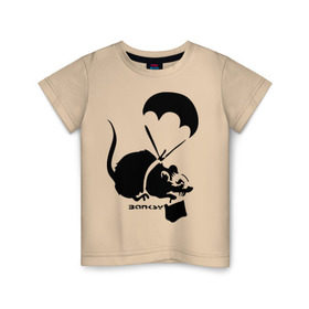 Детская футболка хлопок с принтом Parachute rat (Banksy) в Петрозаводске, 100% хлопок | круглый вырез горловины, полуприлегающий силуэт, длина до линии бедер | Тематика изображения на принте: бэнкси | граффити | грызун | мышь | парашют