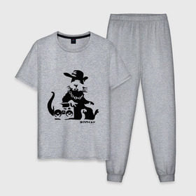Мужская пижама хлопок с принтом Gangsta rat (Banksy) в Петрозаводске, 100% хлопок | брюки и футболка прямого кроя, без карманов, на брюках мягкая резинка на поясе и по низу штанин
 | бэнкси | гангстер | граффити | грызун | мышь | хомяк
