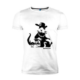 Мужская футболка премиум с принтом Gangsta rat (Banksy) в Петрозаводске, 92% хлопок, 8% лайкра | приталенный силуэт, круглый вырез ворота, длина до линии бедра, короткий рукав | бэнкси | гангстер | граффити | грызун | мышь | хомяк