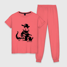 Женская пижама хлопок с принтом Gangsta rat (Banksy) в Петрозаводске, 100% хлопок | брюки и футболка прямого кроя, без карманов, на брюках мягкая резинка на поясе и по низу штанин | бэнкси | гангстер | граффити | грызун | мышь | хомяк