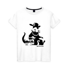 Женская футболка хлопок с принтом Gangsta rat (Banksy) в Петрозаводске, 100% хлопок | прямой крой, круглый вырез горловины, длина до линии бедер, слегка спущенное плечо | бэнкси | гангстер | граффити | грызун | мышь | хомяк