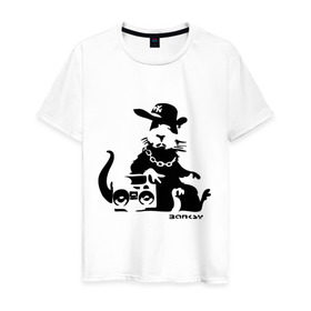 Мужская футболка хлопок с принтом Gangsta rat (Banksy) в Петрозаводске, 100% хлопок | прямой крой, круглый вырез горловины, длина до линии бедер, слегка спущенное плечо. | Тематика изображения на принте: бэнкси | гангстер | граффити | грызун | мышь | хомяк