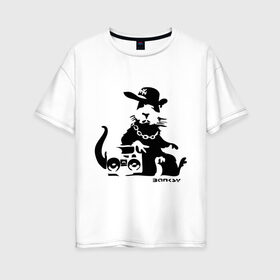 Женская футболка хлопок Oversize с принтом Gangsta rat (Banksy) в Петрозаводске, 100% хлопок | свободный крой, круглый ворот, спущенный рукав, длина до линии бедер
 | бэнкси | гангстер | граффити | грызун | мышь | хомяк
