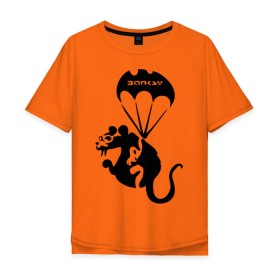 Мужская футболка хлопок Oversize с принтом Rat with parachute (Banksy) в Петрозаводске, 100% хлопок | свободный крой, круглый ворот, “спинка” длиннее передней части | Тематика изображения на принте: бэнкси | граффити | грызун | животные | хомяк с парашютом