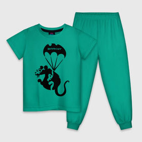 Детская пижама хлопок с принтом Rat with parachute (Banksy) в Петрозаводске, 100% хлопок |  брюки и футболка прямого кроя, без карманов, на брюках мягкая резинка на поясе и по низу штанин
 | бэнкси | граффити | грызун | животные | хомяк с парашютом