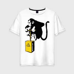Женская футболка хлопок Oversize с принтом TNT monkey (Banksy) в Петрозаводске, 100% хлопок | свободный крой, круглый ворот, спущенный рукав, длина до линии бедер
 | бэнкси | граффити | животные | обезьяна