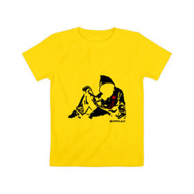 Детская футболка хлопок с принтом Раненый парень (Banksy) в Петрозаводске, 100% хлопок | круглый вырез горловины, полуприлегающий силуэт, длина до линии бедер | Тематика изображения на принте: бэнкси | граффити | кровь | парень | рана | силуэт