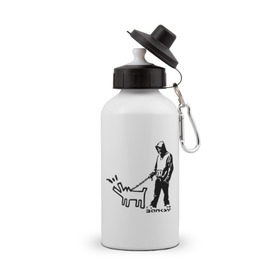 Бутылка спортивная с принтом Парень с собакой (Banksy) в Петрозаводске, металл | емкость — 500 мл, в комплекте две пластиковые крышки и карабин для крепления | Тематика изображения на принте: dog | бэнкси | граффити | собака