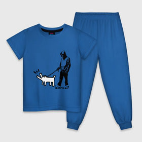 Детская пижама хлопок с принтом Парень с собакой (Banksy) в Петрозаводске, 100% хлопок |  брюки и футболка прямого кроя, без карманов, на брюках мягкая резинка на поясе и по низу штанин
 | dog | бэнкси | граффити | собака
