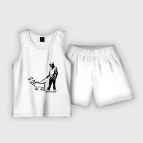 Детская пижама с шортами хлопок с принтом Парень с собакой (Banksy) в Петрозаводске,  |  | Тематика изображения на принте: dog | бэнкси | граффити | собака