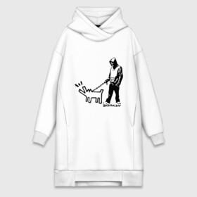 Платье-худи хлопок с принтом Парень с собакой (Banksy) в Петрозаводске,  |  | Тематика изображения на принте: dog | бэнкси | граффити | собака