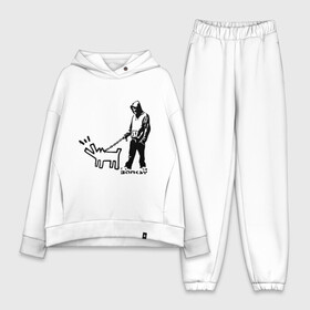Женский костюм хлопок Oversize с принтом Парень с собакой (Banksy) в Петрозаводске,  |  | Тематика изображения на принте: dog | бэнкси | граффити | собака