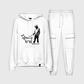 Женский костюм хлопок (с толстовкой) с принтом Парень с собакой (Banksy) в Петрозаводске,  |  | Тематика изображения на принте: dog | бэнкси | граффити | собака