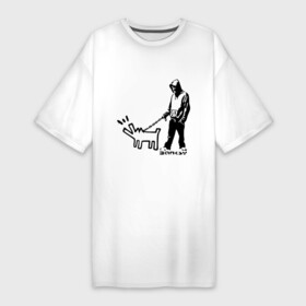 Платье-футболка хлопок с принтом Парень с собакой (Banksy) в Петрозаводске,  |  | Тематика изображения на принте: dog | бэнкси | граффити | собака