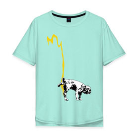 Мужская футболка хлопок Oversize с принтом Peeing dog (Banksy) в Петрозаводске, 100% хлопок | свободный крой, круглый ворот, “спинка” длиннее передней части | Тематика изображения на принте: бульдог | бэнкси | граффити | собака