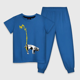 Детская пижама хлопок с принтом Peeing dog (Banksy) в Петрозаводске, 100% хлопок |  брюки и футболка прямого кроя, без карманов, на брюках мягкая резинка на поясе и по низу штанин
 | бульдог | бэнкси | граффити | собака