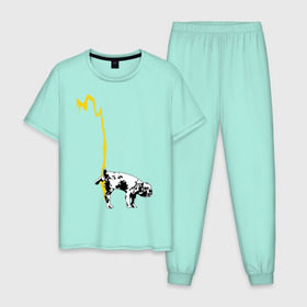 Мужская пижама хлопок с принтом Peeing dog (Banksy) в Петрозаводске, 100% хлопок | брюки и футболка прямого кроя, без карманов, на брюках мягкая резинка на поясе и по низу штанин
 | Тематика изображения на принте: бульдог | бэнкси | граффити | собака