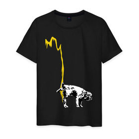 Мужская футболка хлопок с принтом Peeing dog (Banksy) в Петрозаводске, 100% хлопок | прямой крой, круглый вырез горловины, длина до линии бедер, слегка спущенное плечо. | Тематика изображения на принте: бульдог | бэнкси | граффити | собака