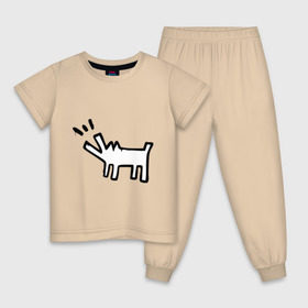 Детская пижама хлопок с принтом Собака (Banksy) в Петрозаводске, 100% хлопок |  брюки и футболка прямого кроя, без карманов, на брюках мягкая резинка на поясе и по низу штанин
 | Тематика изображения на принте: dog | бэнкси | граффити