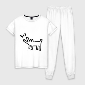 Женская пижама хлопок с принтом Собака (Banksy) в Петрозаводске, 100% хлопок | брюки и футболка прямого кроя, без карманов, на брюках мягкая резинка на поясе и по низу штанин | Тематика изображения на принте: dog | бэнкси | граффити